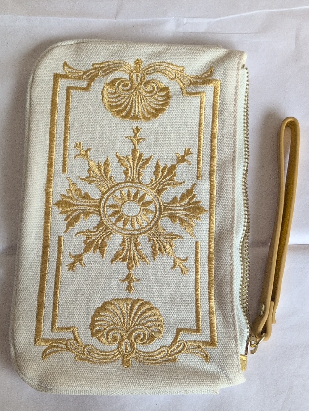 The Met Ivory Canvas Clutch with Gold Zip